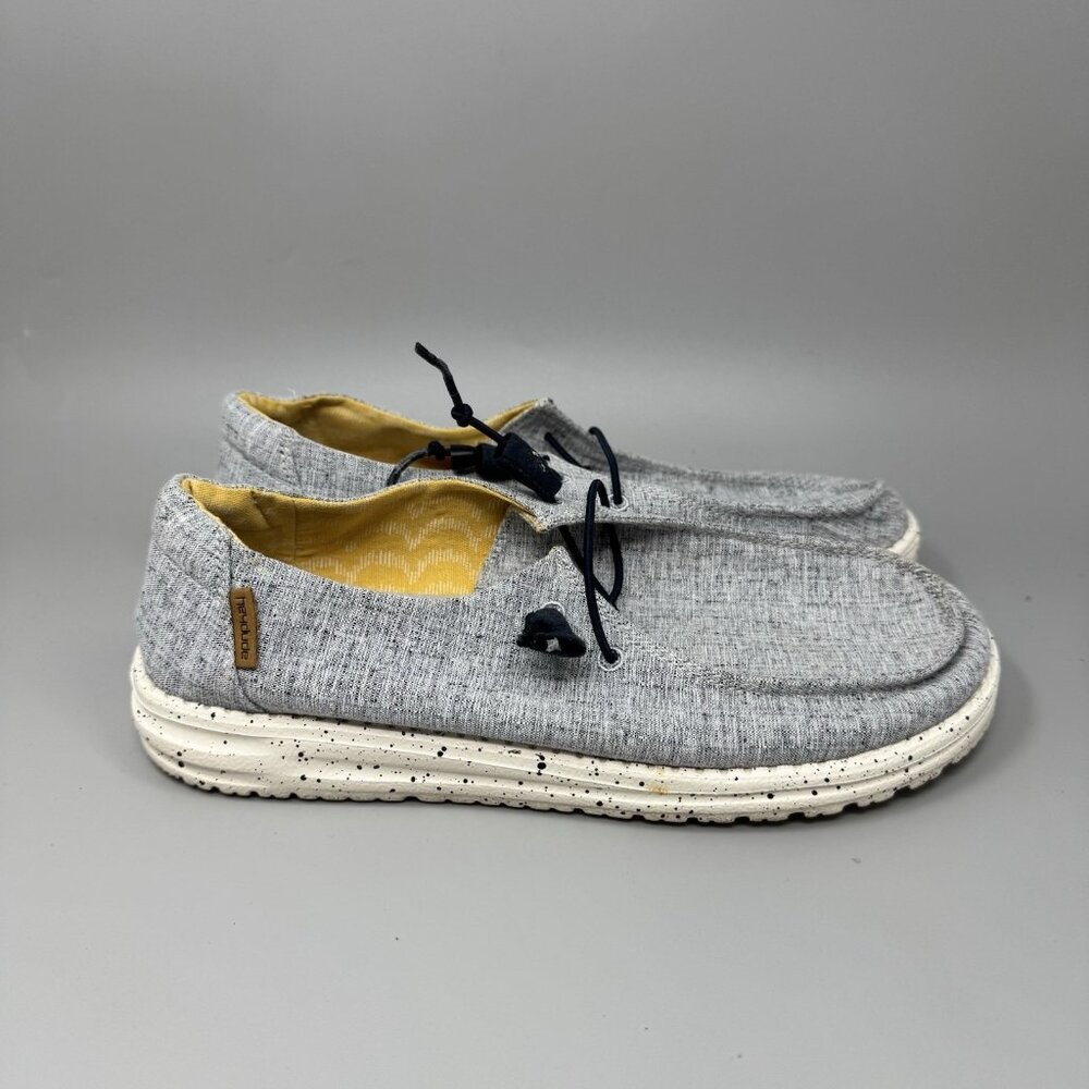 HEY DUDE Wendy Loafers Casual Slip On Shoes Chambray White Blue Women's Size 9